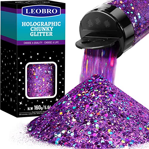 LEOBRO Violetter Glitzer – 160 g, holografischer grober Glitzer für Handwerk, Harz, Make-up und Trinkgläser LEOBRO Violetter Glitzer – 160 g, holografischer grober Glitzer für Handwerk, Harz, Make-up und Trinkgläser von LEOBRO