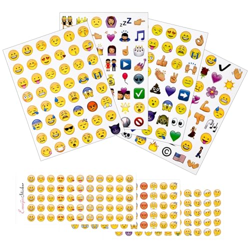12 Blatt Emoji Sticker Smiley Aufkleber Klein Smiley Sticker mit 8 Blatt Emoji Stempel Cartoon Druckerpapier Anreizaufkleber für Kinder Emoji-Belohnungen für Lehrer Scrapbook Dekoration von LEOEASIY