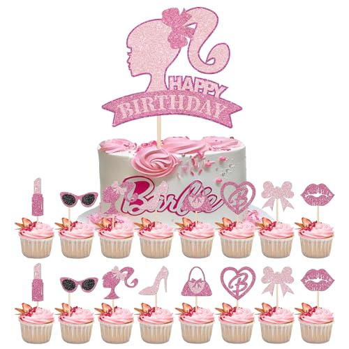 17 Stück Tortendeko Mädchen Kuchen Deko Geburtstag Barbie Cupcake Topper Handtasche Brille Schleife Lippenstift Krawatte für Mädchen Party Dekoration Supplies 17 Stück Tortendeko Mädchen Kuchen Deko Geburtstag Barbie Cupcake Topper Handtasche Brille Schleife Lippenstift Krawatte für Mädchen Party Dekoration Supplies von LEOEASIY