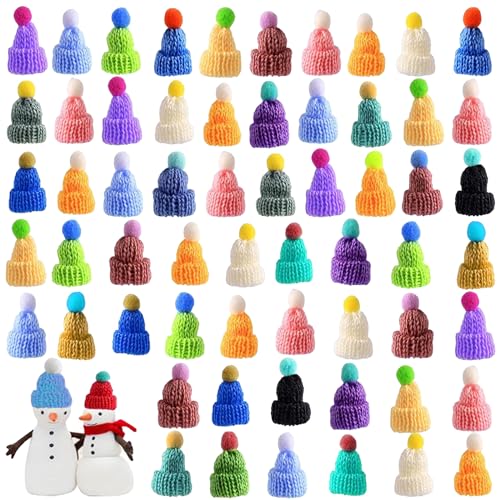 60 Stück Mini Hüte Strickmützen, Mützen für Sorgenwürmchen, Mini-Puppe Mini-Mütze Weihnachtsmannmützen Finger Weinflache Hut Mini Wollmütze Puppen Hut Puppenzubehör für DIY Kunsthandwerk Kunst von LEOEASIY