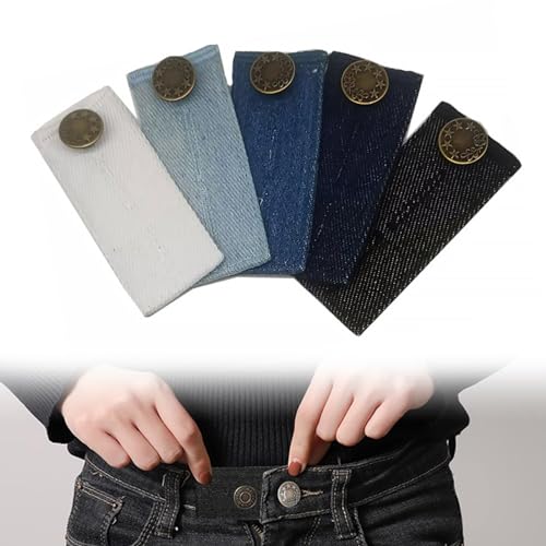 LEOEASIY 5 Stück Hosenbunderweiterung,Hosenerweiterung,KnopfverläNgerung für Hosen,8.4 * 3.5 cm Einstellbar Jeans Taille Erweiterung Knopf Bund-Expanders für Jeans Röcke Hosen Umstandshose von LEOEASIY