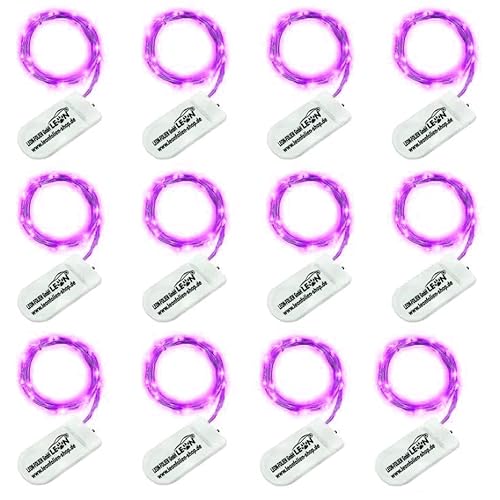 12 Stück Mini Lila LED Lichterkette mit Batterien 2 Meter 20 LEDs Dekoration Weihnachten Halloween Wasserdicht Draht Klein Drahtlichterkette für Innen DIY Hochzeit Kupferkabel von LEON - FOLIEN