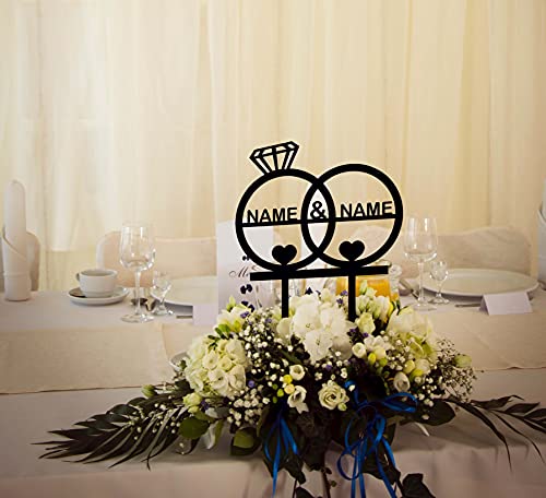 Cake Topper Blumenstecker Tortenstecker personalisiert mit Name Wunschtext Tortenaufleger - Tortenfigur - 13 MDF Holzfarben Eheringe - Dekorationswerkzeuge Tortendekorationssets - LOVE von LEON FOLIEN