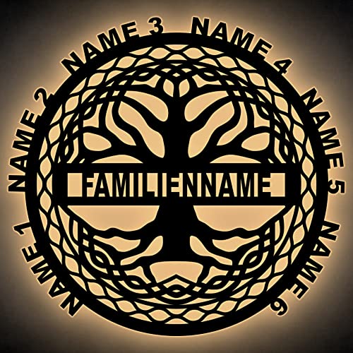 LEON FOLIEN Familienbaum bis 8 Namen und Gravur Bilderrahmen aus MDF Holz Stammbaum Baum liegende Acht personalisiert mit Wunsch Namen (#3 Ohne BIlderrahmen) von LEON FOLIEN
