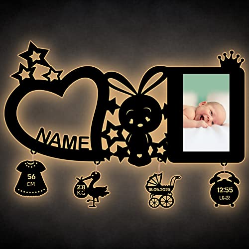 Nachtlicht (Herz & Hase) Baby-Geschenke personalisierte Geschenk mit Namen zur Geburt & Taufe Taufandenken für Mädchen & Junge Jungs von LEON FOLIEN