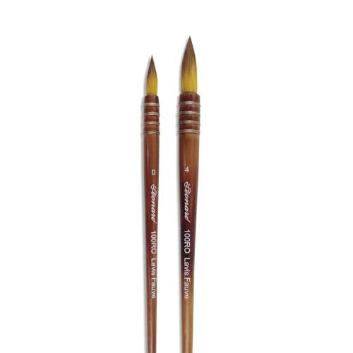 Pinsel Leonard Serie 100RO. Waschpinsel Hellbraun Aquarell aus Kunstfaser Nr. 0, 4 Set, 2 Pinsel + 1 von LÉONARD