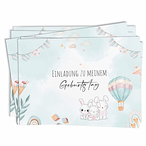 LEONAS 14x Einladungskarten Kindergeburtstag Geburtstag Junge Mädchen Kinder Einladung Geburtstagskarte Party Kinderparty Postkarte (Design 2) von LEONAS