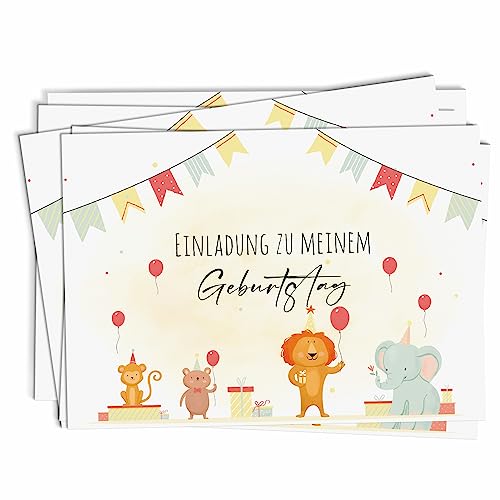 LEONAS 14x Einladungskarten Kindergeburtstag Geburtstag Junge Mädchen Kinder Tiere Einladung Geburtstagskarte Party Kinderparty Postkarte (Design 10) von LEONAS