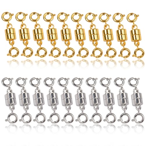 LEONTOOL 20 Stück Doppelverschlüsse und magnetische Halsketten-Verschlüsse, Konverter für Armbandverlängerung in Gold und Silber, für Halsketten, Armbänder, Ketten, Schmuckherstellung von LEONTOOL