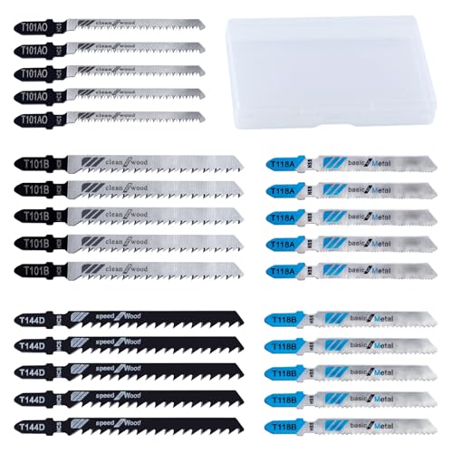 LEONTOOL 25 Stück Stichsägeblätter mit T-Schaft für Holz, Kunststoff und Metall, Ersatzstichsägeblätter HCS/HSS sortiert (T101B, T101AO, T144D, T118A, T118B, je 5 Stück) von LEONTOOL