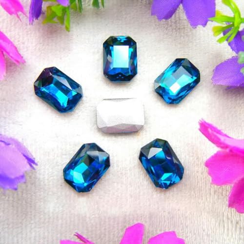 Glaskristall, 4 x 6 mm, 6 x 8 mm, 8 x 10 mm, 10 x 14 mm, 13 x 18 mm, 18 x 25 mm, 18 x 27 mm, Farben, rechteckige Form, zum Aufkleben auf Kristalle, Strassperlen zum Selbermachen, A9, blauer Zirkon von LEPIZ