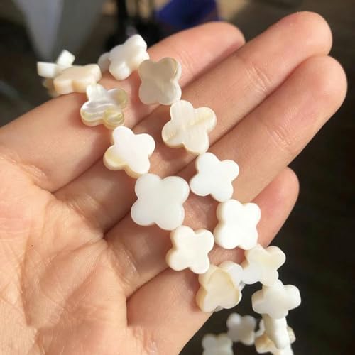 Natürliche weiße Süßwasser-Muschelperlen, Herz, Stern, runde Perlmutt-Loose-Perlen zur Schmuckherstellung, DIY-Armband, 11 mm, vierblättrig von LEPIZ
