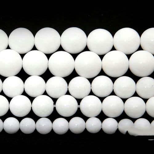 Naturstein, weiße Porzellan-Jade-Perlen, lose 4, 6, 8, 10, 12, 14 mm, wählbare Größe zur Schmuckherstellung, 6 mm, 59 bis 63 Stück von LEPIZ