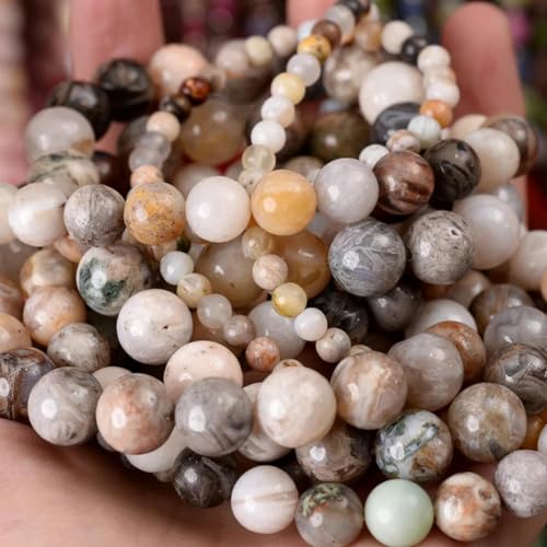 Natursteinperlen, Lava-Jaspis, Tigerauge, Quarz, Achate, runde lose Perlen zur Schmuckherstellung, DIY-Armbandzubehör, 4–12 mm, Achat, 12 mm, ca. 30 Perlen von LEPIZ
