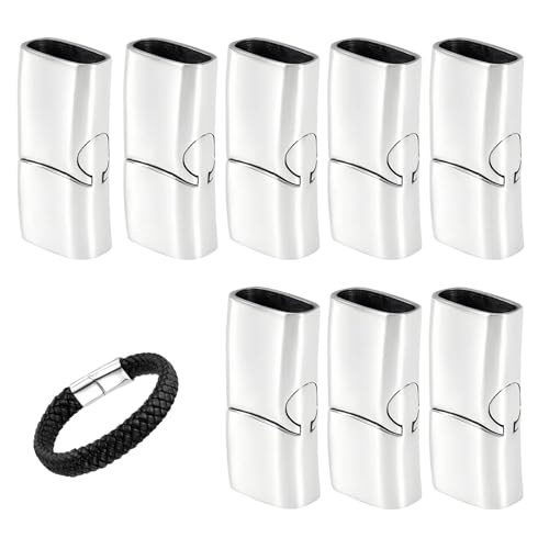 LERANXIN 8 Stück Magnetverschluss Armband, Zinklegierung Lederarmband Verschluss, Lochgröße 12 x 6 mm, Silber Rechteckige Armband Verschluss, für Armbänder, Lederbänder, Halsketten von LERANXIN