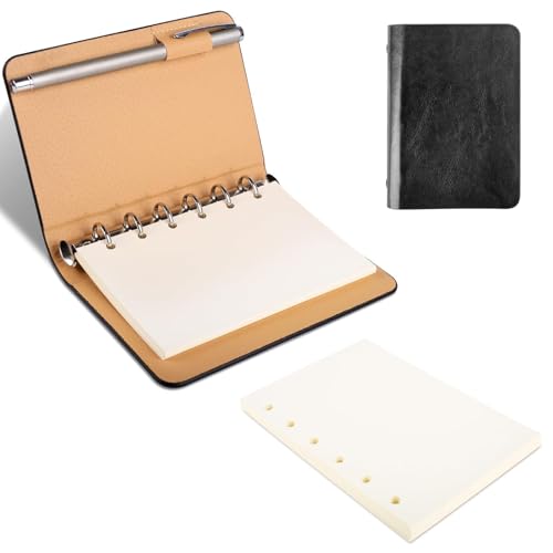 LERANXIN Kleines Notizbuch, Ringbuch A7 Nachfüllbar, 6 Ring Ringbuch, Hardcover Kunstledereinband, Glattes Beiges Papier, Klein Notizbuch mit Nachfüllbarem Papier von LERANXIN