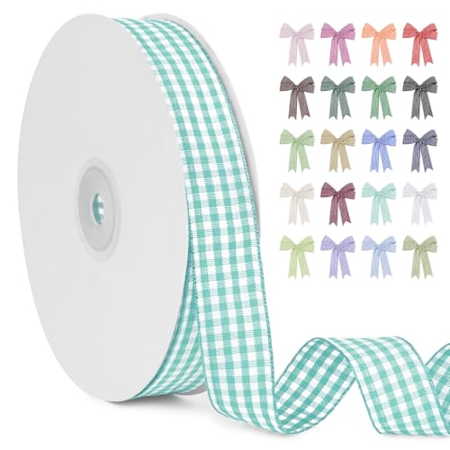 LERAETI Geschenkband Aquablau Karoband 20mm x 45m zum Verzieren & Basteln, Kariertes Band Breites Schleifenband, Dekoband für DIY Bastelkuchen, Strauß Dekoration, Geschenkverpackung, Haarschleife von LEREATI