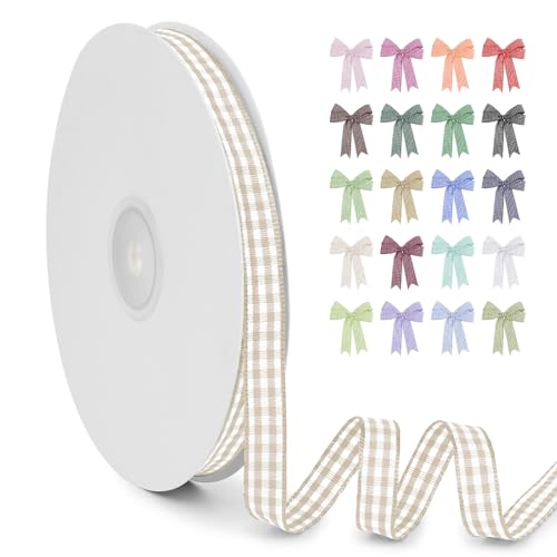 LERAETI Geschenkband Beige Karoband 10mm x 45m zum Verzieren & Basteln, Kariertes Band Breites Schleifenband, Dekoband für DIY Bastelkuchen, Strauß Dekoration, Geschenkverpackung, Haarschleife LERAETI Geschenkband Beige Karoband 10mm x 45m zum Verzieren & Basteln, Kariertes Band Breites Schleifenband, Dekoband für DIY Bastelkuchen, Strauß Dekoration, Geschenkverpackung, Haarschleife von LEREATI