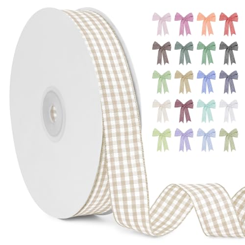 LERAETI Geschenkband Beige Karoband 20mm x 45m zum Verzieren & Basteln, Kariertes Band Breites Schleifenband, Dekoband für DIY Bastelkuchen, Strauß Dekoration, Geschenkverpackung, Haarschleife LERAETI Geschenkband Beige Karoband 20mm x 45m zum Verzieren & Basteln, Kariertes Band Breites Schleifenband, Dekoband für DIY Bastelkuchen, Strauß Dekoration, Geschenkverpackung, Haarschleife von LEREATI