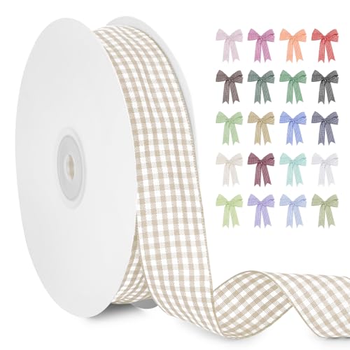LERAETI Geschenkband Beige Karoband 25mm x 45m zum Verzieren & Basteln, Kariertes Band Breites Schleifenband, Dekoband für DIY Bastelkuchen, Strauß Dekoration, Geschenkverpackung, Haarschleife LERAETI Geschenkband Beige Karoband 25mm x 45m zum Verzieren & Basteln, Kariertes Band Breites Schleifenband, Dekoband für DIY Bastelkuchen, Strauß Dekoration, Geschenkverpackung, Haarschleife von LEREATI