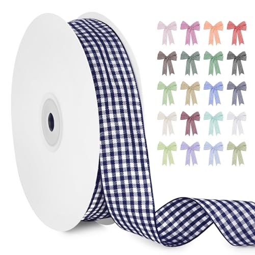LERAETI Geschenkband Dunkelblau Karoband 25mm x 45m zum Verzieren & Basteln, Kariertes Band Breites Schleifenband, Dekoband für DIY Bastelkuchen, Strauß Dekoration, Geschenkverpackung, Haarschleife LERAETI Geschenkband Dunkelblau Karoband 25mm x 45m zum Verzieren & Basteln, Kariertes Band Breites Schleifenband, Dekoband für DIY Bastelkuchen, Strauß Dekoration, Geschenkverpackung, Haarschleife von LEREATI