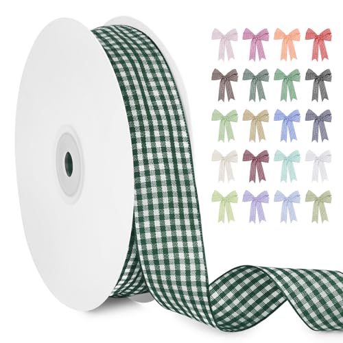 LERAETI Geschenkband Dunkelgrün Karoband 25mm x 45m zum Verzieren & Basteln, Kariertes Band Breites Schleifenband, Dekoband für DIY Bastelkuchen, Strauß Dekoration, Geschenkverpackung, Haarschleife LERAETI Geschenkband Dunkelgrün Karoband 25mm x 45m zum Verzieren & Basteln, Kariertes Band Breites Schleifenband, Dekoband für DIY Bastelkuchen, Strauß Dekoration, Geschenkverpackung, Haarschleife von LEREATI