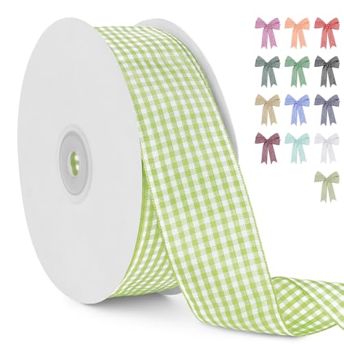 LERAETI Geschenkband Fruchtgrün Karoband 38mm x 45m zum Verzieren & Basteln, Kariertes Band Breites Schleifenband, Dekoband für DIY Bastelkuchen, Strauß Dekoration, Geschenkverpackung, Haarschleife LERAETI Geschenkband Fruchtgrün Karoband 38mm x 45m zum Verzieren & Basteln, Kariertes Band Breites Schleifenband, Dekoband für DIY Bastelkuchen, Strauß Dekoration, Geschenkverpackung, Haarschleife von LEREATI