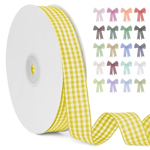 LERAETI Geschenkband Golden Karoband 20mm x 45m zum Verzieren & Basteln, Kariertes Band Breites Schleifenband, Dekoband für DIY Bastelkuchen, Strauß Dekoration, Geschenkverpackung, Haarschleife LERAETI Geschenkband Golden Karoband 20mm x 45m zum Verzieren & Basteln, Kariertes Band Breites Schleifenband, Dekoband für DIY Bastelkuchen, Strauß Dekoration, Geschenkverpackung, Haarschleife von LEREATI