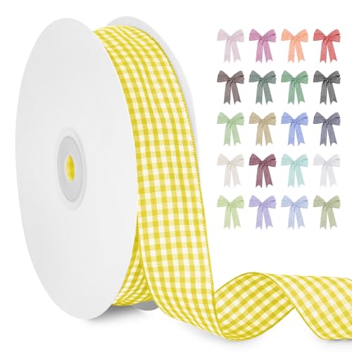 LERAETI Geschenkband Golden Karoband 25mm x 45m zum Verzieren & Basteln, Kariertes Band Breites Schleifenband, Dekoband für DIY Bastelkuchen, Strauß Dekoration, Geschenkverpackung, Haarschleife LERAETI Geschenkband Golden Karoband 25mm x 45m zum Verzieren & Basteln, Kariertes Band Breites Schleifenband, Dekoband für DIY Bastelkuchen, Strauß Dekoration, Geschenkverpackung, Haarschleife von LEREATI
