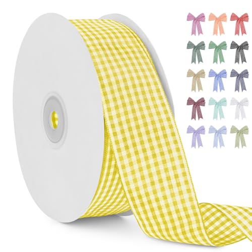 LERAETI Geschenkband Golden Karoband 38mm x 45m zum Verzieren & Basteln, Kariertes Band Breites Schleifenband, Dekoband für DIY Bastelkuchen, Strauß Dekoration, Geschenkverpackung, Haarschleife LERAETI Geschenkband Golden Karoband 38mm x 45m zum Verzieren & Basteln, Kariertes Band Breites Schleifenband, Dekoband für DIY Bastelkuchen, Strauß Dekoration, Geschenkverpackung, Haarschleife von LEREATI