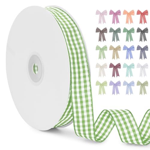 LERAETI Geschenkband Grün Karoband 15mm x 45m zum Verzieren & Basteln, Kariertes Band Breites Schleifenband, Dekoband für DIY Bastelkuchen, Strauß Dekoration, Geschenkverpackung, Haarschleife von LEREATI