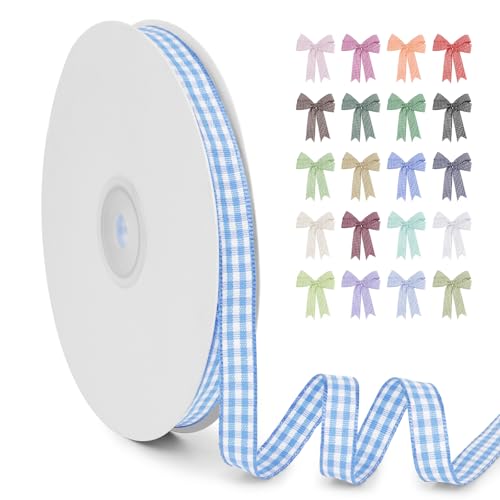LERAETI Geschenkband Hellblau Karoband 10mm x 45m zum Verzieren & Basteln, Kariertes Band Breites Schleifenband, Dekoband für DIY Bastelkuchen, Strauß Dekoration, Geschenkverpackung, Haarschleife von LEREATI