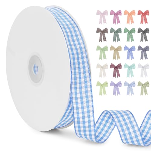 LERAETI Geschenkband Hellblau Karoband 15mm x 45m zum Verzieren & Basteln, Kariertes Band Breites Schleifenband, Dekoband für DIY Bastelkuchen, Strauß Dekoration, Geschenkverpackung, Haarschleife LERAETI Geschenkband Hellblau Karoband 15mm x 45m zum Verzieren & Basteln, Kariertes Band Breites Schleifenband, Dekoband für DIY Bastelkuchen, Strauß Dekoration, Geschenkverpackung, Haarschleife von LEREATI