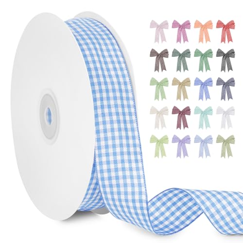 LERAETI Geschenkband Hellblau Karoband 25mm x 45m zum Verzieren & Basteln, Kariertes Band Breites Schleifenband, Dekoband für DIY Bastelkuchen, Strauß Dekoration, Geschenkverpackung, Haarschleife LERAETI Geschenkband Hellblau Karoband 25mm x 45m zum Verzieren & Basteln, Kariertes Band Breites Schleifenband, Dekoband für DIY Bastelkuchen, Strauß Dekoration, Geschenkverpackung, Haarschleife von LEREATI