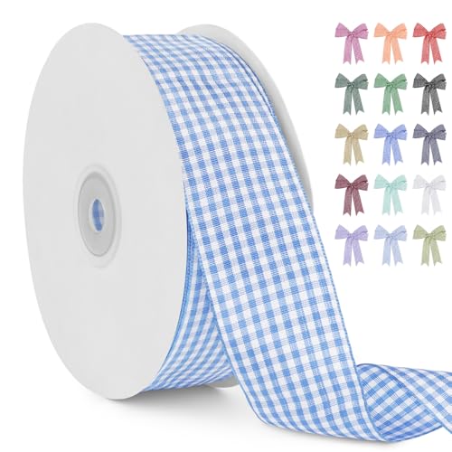 LERAETI Geschenkband Hellblau Karoband 38mm x 45m zum Verzieren & Basteln, Kariertes Band Breites Schleifenband, Dekoband für DIY Bastelkuchen, Strauß Dekoration, Geschenkverpackung, Haarschleife LERAETI Geschenkband Hellblau Karoband 38mm x 45m zum Verzieren & Basteln, Kariertes Band Breites Schleifenband, Dekoband für DIY Bastelkuchen, Strauß Dekoration, Geschenkverpackung, Haarschleife von LEREATI