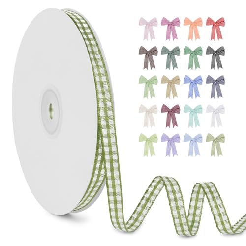 LERAETI Geschenkband Hellgrün Karoband 6mm x 45m zum Verzieren & Basteln, Kariertes Band Breites Schleifenband, Dekoband für DIY Bastelkuchen, Strauß Dekoration, Geschenkverpackung, Haarschleife von LEREATI