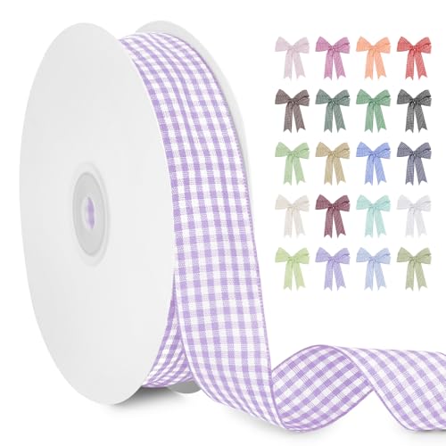 LERAETI Geschenkband Hellviolett Karoband 25mm x 45m zum Verzieren & Basteln, Kariertes Band Breites Schleifenband, Dekoband für DIY Bastelkuchen, Strauß Dekoration, Geschenkverpackung, Haarschleife LERAETI Geschenkband Hellviolett Karoband 25mm x 45m zum Verzieren & Basteln, Kariertes Band Breites Schleifenband, Dekoband für DIY Bastelkuchen, Strauß Dekoration, Geschenkverpackung, Haarschleife von LEREATI