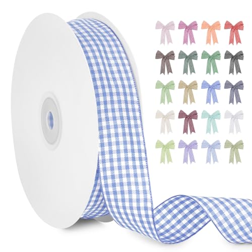 LERAETI Geschenkband Himmelblau Karoband 25mm x 45m zum Verzieren & Basteln, Kariertes Band Breites Schleifenband, Dekoband für DIY Bastelkuchen, Strauß Dekoration, Geschenkverpackung, Haarschleife LERAETI Geschenkband Himmelblau Karoband 25mm x 45m zum Verzieren & Basteln, Kariertes Band Breites Schleifenband, Dekoband für DIY Bastelkuchen, Strauß Dekoration, Geschenkverpackung, Haarschleife von LEREATI