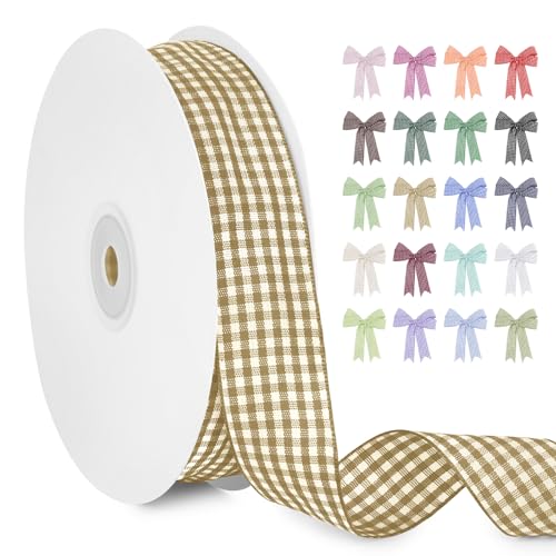 LERAETI Geschenkband Kamel Karoband 25mm x 45m zum Verzieren & Basteln, Kariertes Band Breites Schleifenband, Dekoband für DIY Bastelkuchen, Strauß Dekoration, Geschenkverpackung, Haarschleife LERAETI Geschenkband Kamel Karoband 25mm x 45m zum Verzieren & Basteln, Kariertes Band Breites Schleifenband, Dekoband für DIY Bastelkuchen, Strauß Dekoration, Geschenkverpackung, Haarschleife von LEREATI