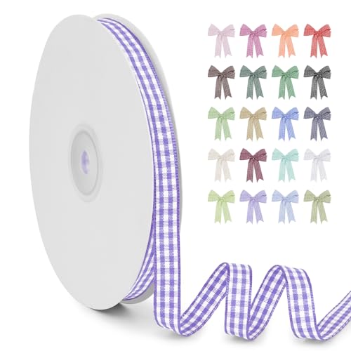LERAETI Geschenkband Lila Karoband 10mm x 45m zum Verzieren & Basteln, Kariertes Band Breites Schleifenband, Dekoband für DIY Bastelkuchen, Strauß Dekoration, Geschenkverpackung, Haarschleife von LEREATI