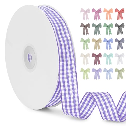 LERAETI Geschenkband Lila Karoband 15mm x 45m zum Verzieren & Basteln, Kariertes Band Breites Schleifenband, Dekoband für DIY Bastelkuchen, Strauß Dekoration, Geschenkverpackung, Haarschleife LERAETI Geschenkband Lila Karoband 15mm x 45m zum Verzieren & Basteln, Kariertes Band Breites Schleifenband, Dekoband für DIY Bastelkuchen, Strauß Dekoration, Geschenkverpackung, Haarschleife von LEREATI