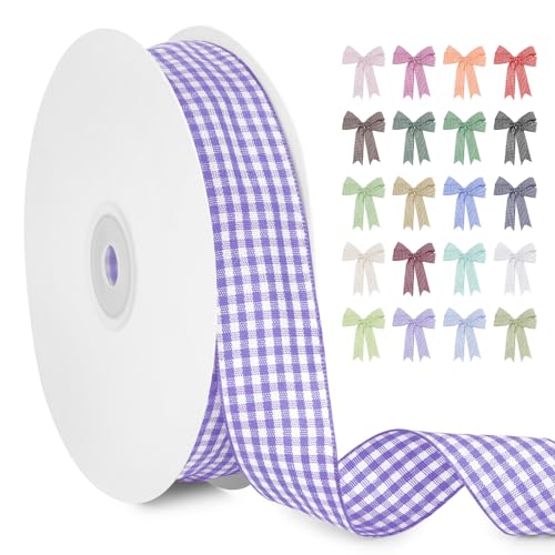 LERAETI Geschenkband Lila Karoband 25mm x 45m zum Verzieren & Basteln, Kariertes Band Breites Schleifenband, Dekoband für DIY Bastelkuchen, Strauß Dekoration, Geschenkverpackung, Haarschleife LERAETI Geschenkband Lila Karoband 25mm x 45m zum Verzieren & Basteln, Kariertes Band Breites Schleifenband, Dekoband für DIY Bastelkuchen, Strauß Dekoration, Geschenkverpackung, Haarschleife von LEREATI