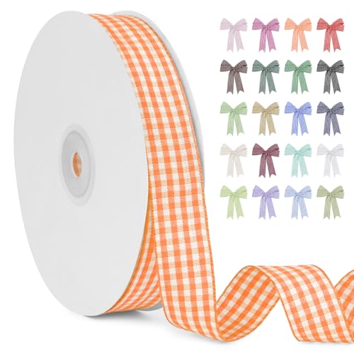 LERAETI Geschenkband Orange Karoband 20mm x 45m zum Verzieren & Basteln, Kariertes Band Breites Schleifenband, Dekoband für DIY Bastelkuchen, Strauß Dekoration, Geschenkverpackung, Haarschleife LERAETI Geschenkband Orange Karoband 20mm x 45m zum Verzieren & Basteln, Kariertes Band Breites Schleifenband, Dekoband für DIY Bastelkuchen, Strauß Dekoration, Geschenkverpackung, Haarschleife von LEREATI
