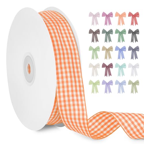 LERAETI Geschenkband Orange Karoband 25mm x 45m zum Verzieren & Basteln, Kariertes Band Breites Schleifenband, Dekoband für DIY Bastelkuchen, Strauß Dekoration, Geschenkverpackung, Haarschleife LERAETI Geschenkband Orange Karoband 25mm x 45m zum Verzieren & Basteln, Kariertes Band Breites Schleifenband, Dekoband für DIY Bastelkuchen, Strauß Dekoration, Geschenkverpackung, Haarschleife von LEREATI