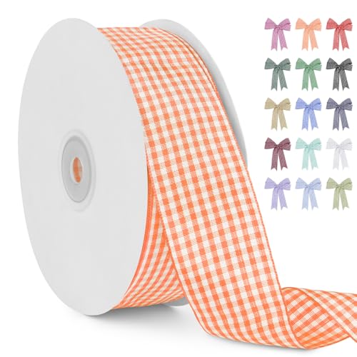 LERAETI Geschenkband Orange Karoband 38mm x 45m zum Verzieren & Basteln, Kariertes Band Breites Schleifenband, Dekoband für DIY Bastelkuchen, Strauß Dekoration, Geschenkverpackung, Haarschleife LERAETI Geschenkband Orange Karoband 38mm x 45m zum Verzieren & Basteln, Kariertes Band Breites Schleifenband, Dekoband für DIY Bastelkuchen, Strauß Dekoration, Geschenkverpackung, Haarschleife von LEREATI