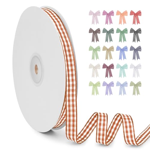 LERAETI Geschenkband Orangerot Karoband 10mm x 45m zum Verzieren & Basteln, Kariertes Band Breites Schleifenband, Dekoband für DIY Bastelkuchen, Strauß Dekoration, Geschenkverpackung, Haarschleife von LEREATI
