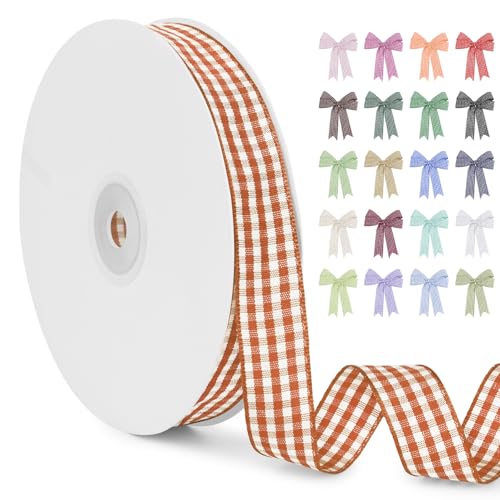 LERAETI Geschenkband Orangerot Karoband 15mm x 45m zum Verzieren & Basteln, Kariertes Band Breites Schleifenband, Dekoband für DIY Bastelkuchen, Strauß Dekoration, Geschenkverpackung, Haarschleife von LEREATI