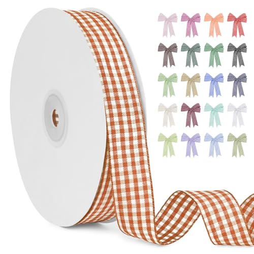 LERAETI Geschenkband Orangerot Karoband 20mm x 45m zum Verzieren & Basteln, Kariertes Band Breites Schleifenband, Dekoband für DIY Bastelkuchen, Strauß Dekoration, Geschenkverpackung, Haarschleife von LEREATI