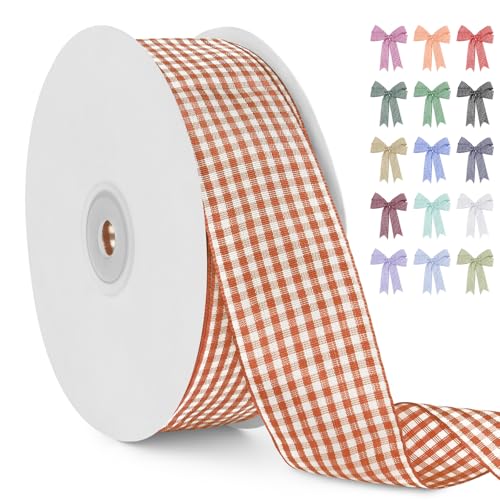 LERAETI Geschenkband Orangerot Karoband 38mm x 45m zum Verzieren & Basteln, Kariertes Band Breites Schleifenband, Dekoband für DIY Bastelkuchen, Strauß Dekoration, Geschenkverpackung, Haarschleife von LEREATI
