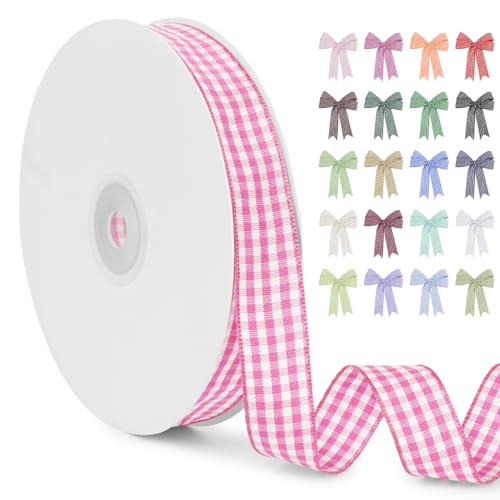 LERAETI Geschenkband Rosa Karoband 15mm x 45m zum Verzieren & Basteln, Kariertes Band Breites Schleifenband, Dekoband für DIY Bastelkuchen, Strauß Dekoration, Geschenkverpackung, Haarschleife LERAETI Geschenkband Rosa Karoband 15mm x 45m zum Verzieren & Basteln, Kariertes Band Breites Schleifenband, Dekoband für DIY Bastelkuchen, Strauß Dekoration, Geschenkverpackung, Haarschleife von LEREATI